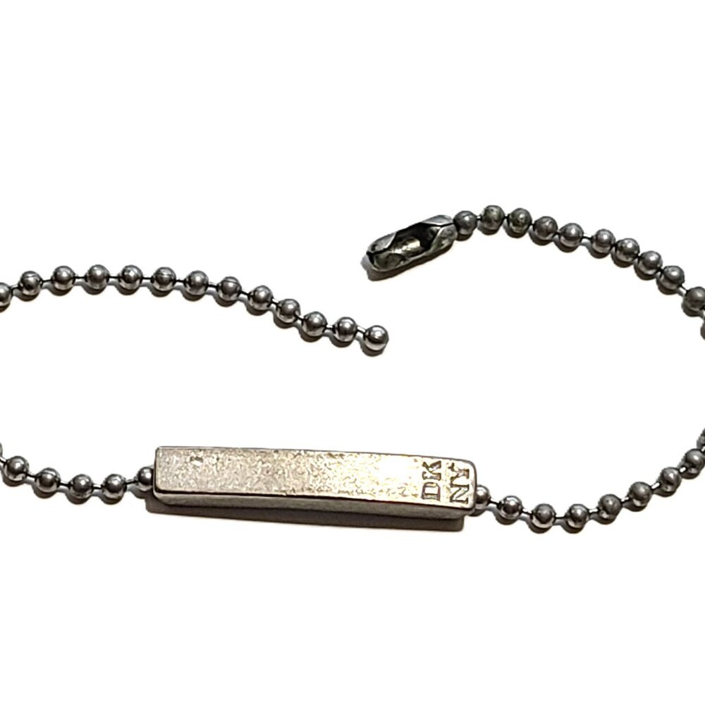 Vintage DKNY Donna Karen Ball Chain Bar Silver Tone Bracelet Bead Chain